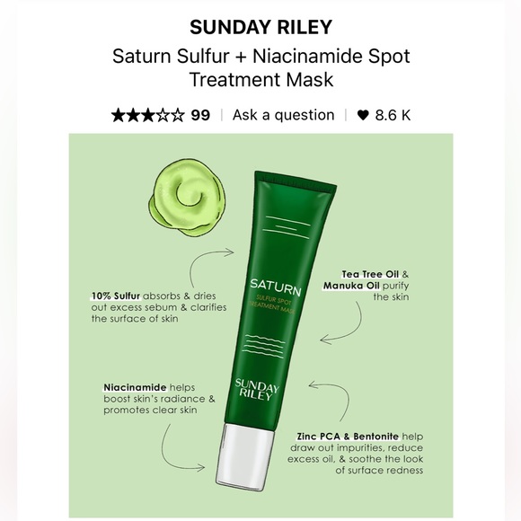 COPY - Sunday Rile Saturn sulfur + niacinamide spot treated mask - Picture 2 of 3